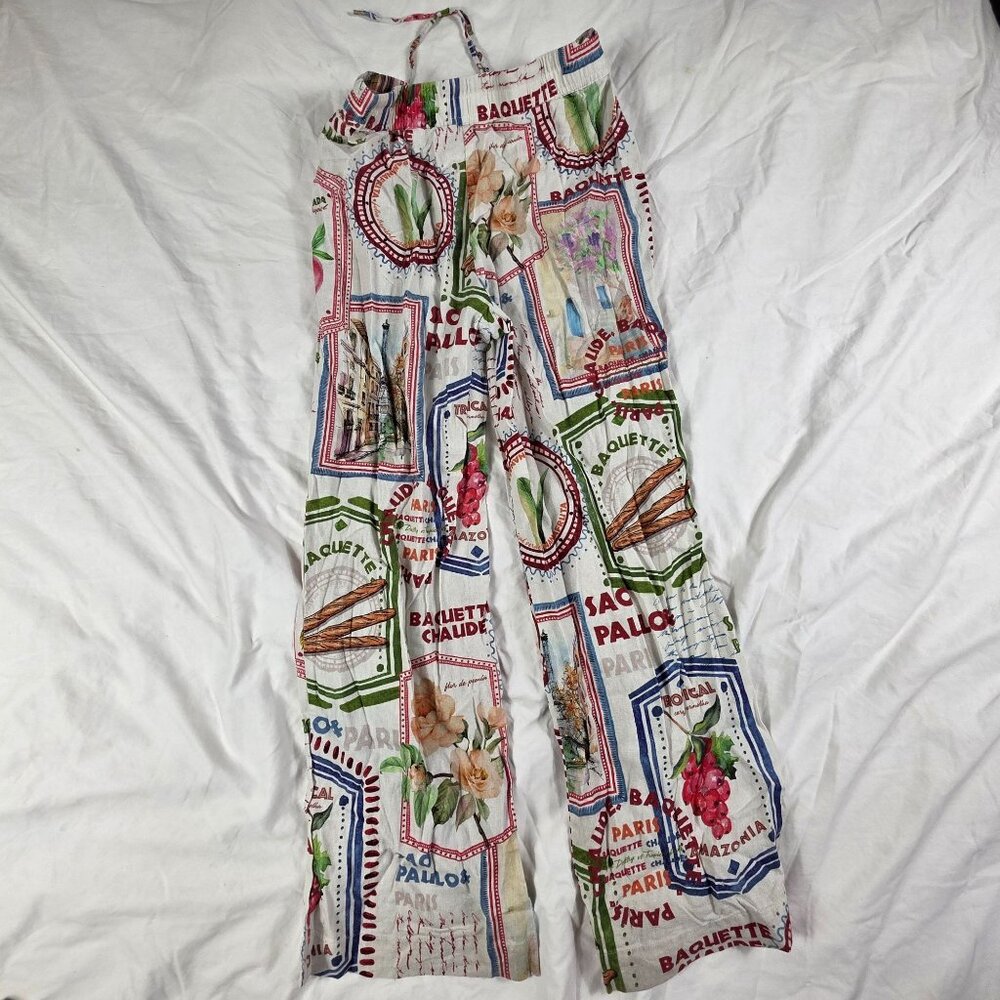 Rachel Zoe Womens Size Small White Patterned Pants Colorful Lightweight Casual